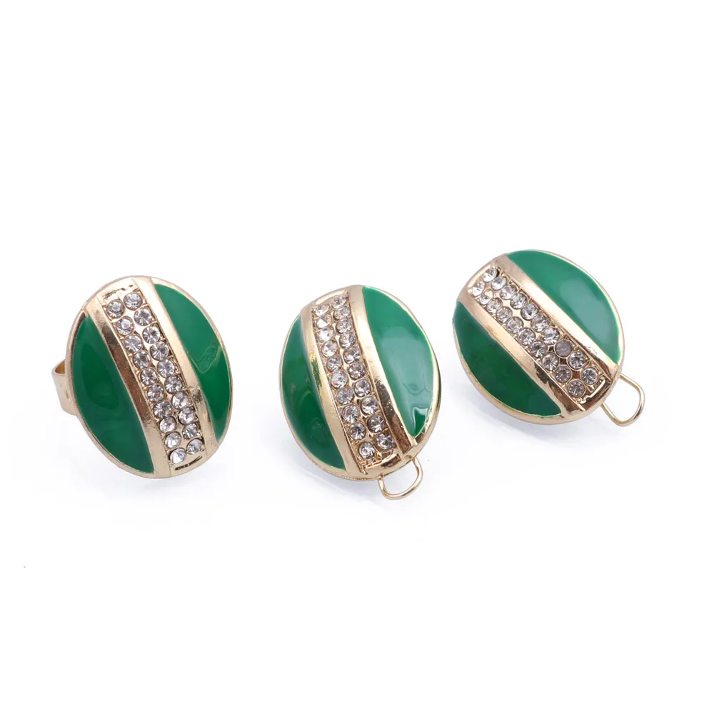 Dubai Elegant Woman Gold Color Jewelry Green Enamel Necklace Bracelet Earrings Ring Party Fashion Jewelry Sets