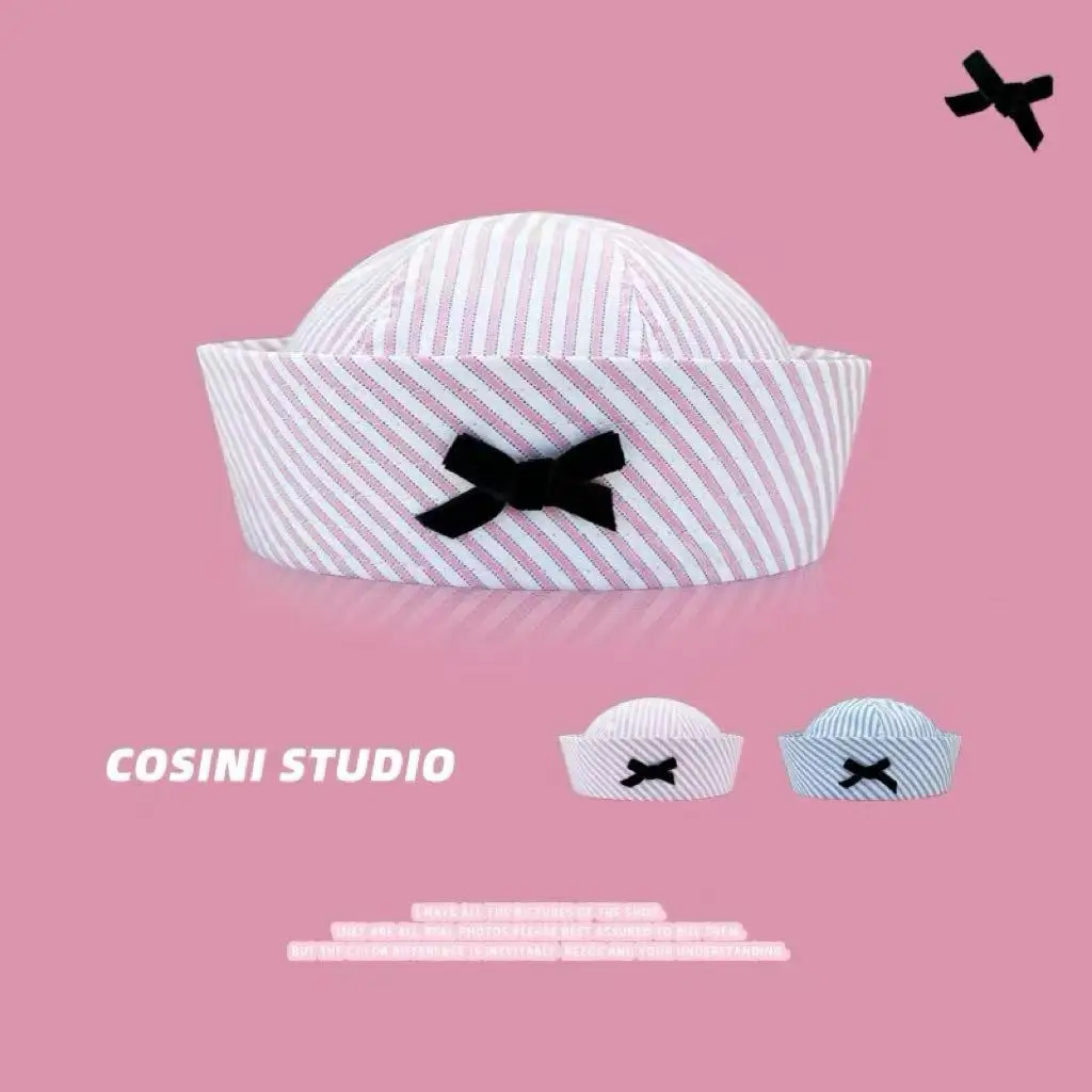 HongLuan Matrosenhüte mit weißen Streifen und Schleife, Fantasy Blue Cosplay Hat Woman, Rave Festivals Accessoires & Party Caps für Herren