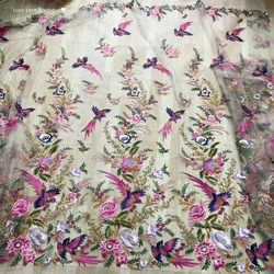 Fabric for Sewing Embroidery Birds Fabric Material for Clothes by Yard Fabric for Needlework Tulle Lace NEW 2023