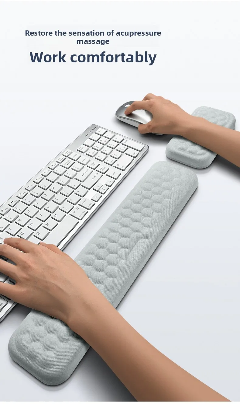 Memory-Schaum Handgelenkauflage Set Tastatur-Mauspad Ergonomische Schreibtischunterlage für Büro und Gaming 4 Größen Grau Schwarz Leder – Detail 2