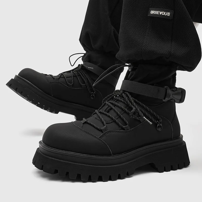 

men fashion punk rock natural leather boots black designer shoes cowboy platform boot spring autumn stylish cool ankle botas man