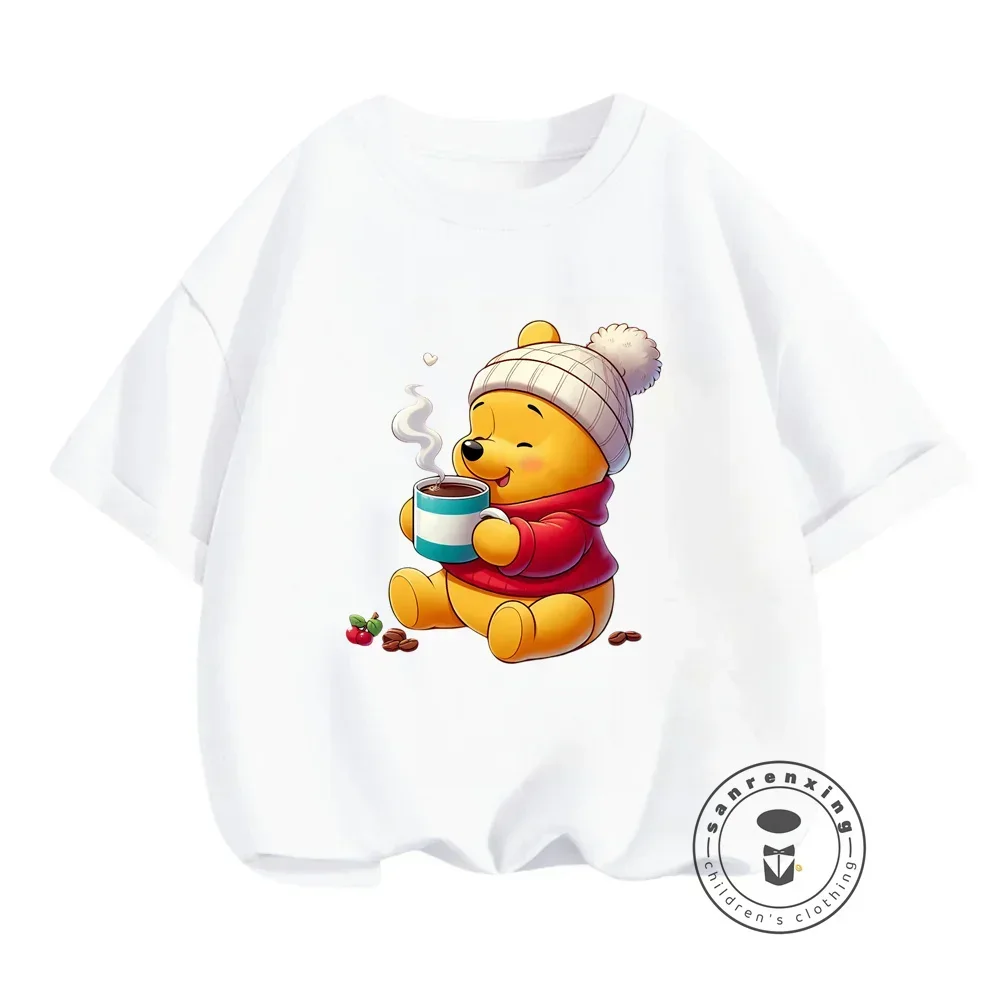 

Cute Disney Winnie the Pooh Boys and Girls Summer T-Shirts New Fashion Solid Color Prints Kawaii Inexpensive Simple Trendy Wear