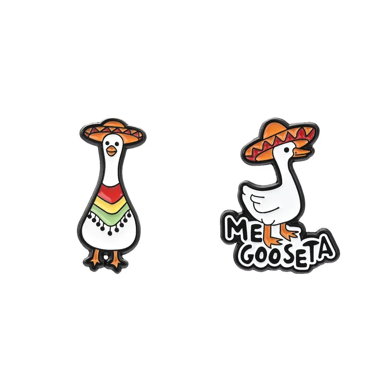 Lapel Pin Fun Goose Brooch Funny Straw Hat White Goose Metal Paint Badge Student Backpack Decoration Pin Brooches for Clothing