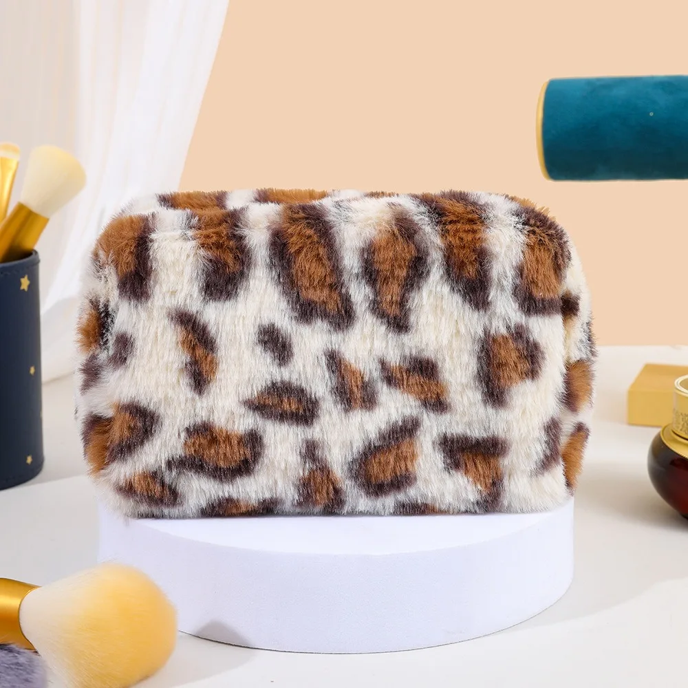 Sac de maquillage imprimé léopard, sac à cosmétiques de grande capacité, étui à stylos souple, sac de rangement pour articles de toilette