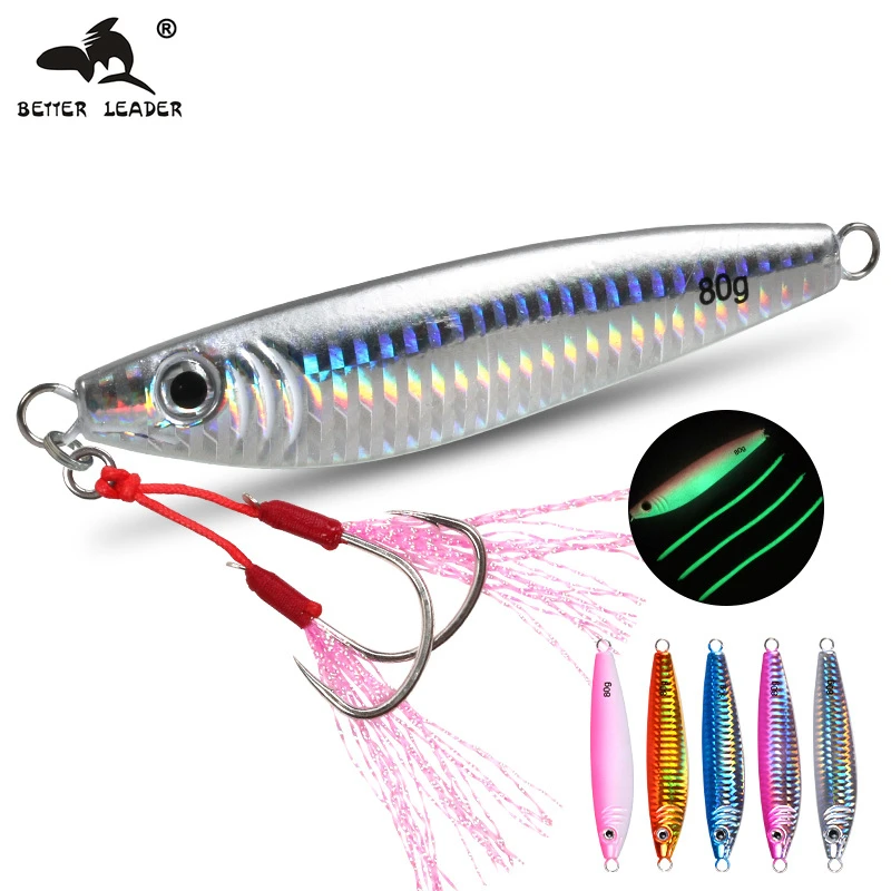 

Better Leader Micro Jigs 14g 28g 40g 60g 80g Luminous Slow Fall Metal Jigging Lure Assist Twin Hooks Sea Fishing Lure Tackle