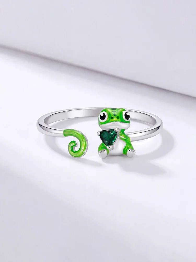 925 Sterling Silber Liebesherz-Ring mit veränderbarem Eidechsenmotiv, verstellbar, für Damen, Party, Jahrestag, Alltag, hochwertiger edler Schmuck – Detail 4