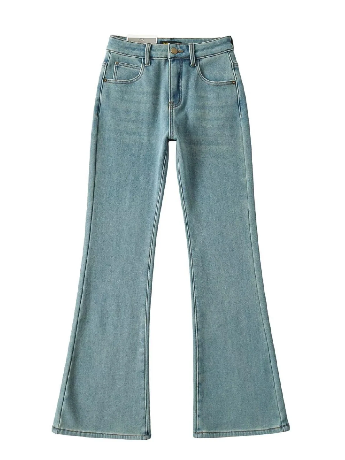 

Retro American Elastic Fce Lined Flared Jeans Women's Autumn Winter Slimming High Waist Bell Bot Denim Pants