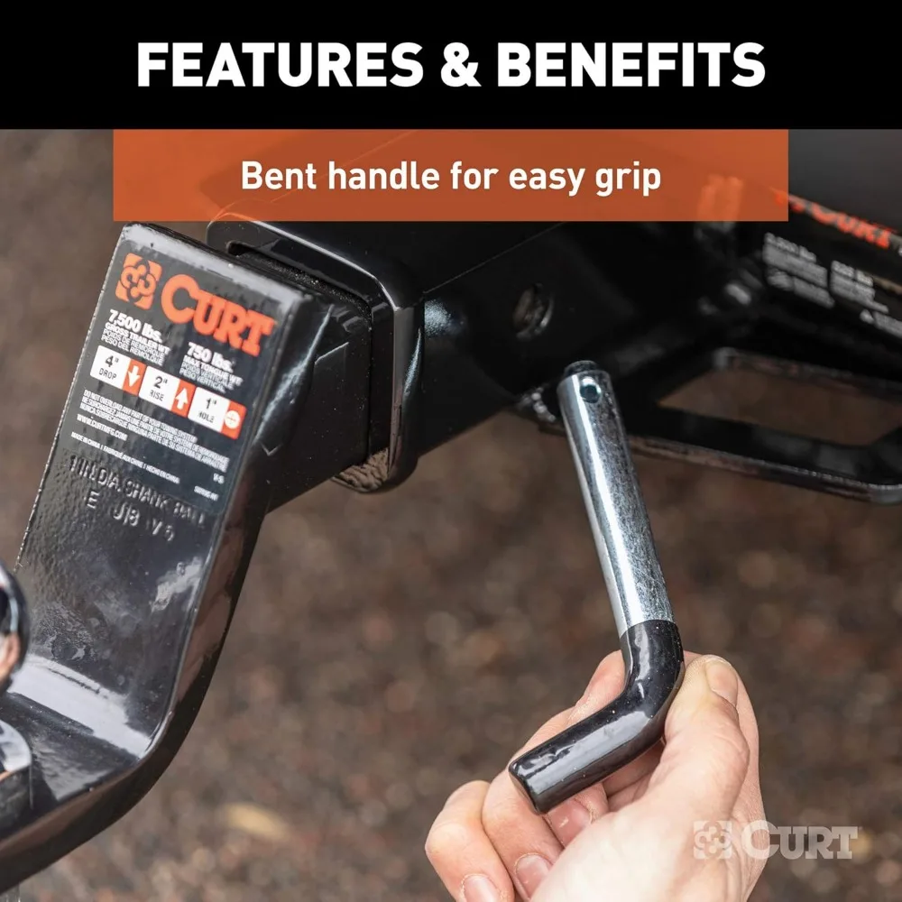 Pino e clipe de engate de reboque de 5/8 polegadas com punho revestido de vinil, cabe em receptor de 2 polegadas, acabamento em zinco transparente