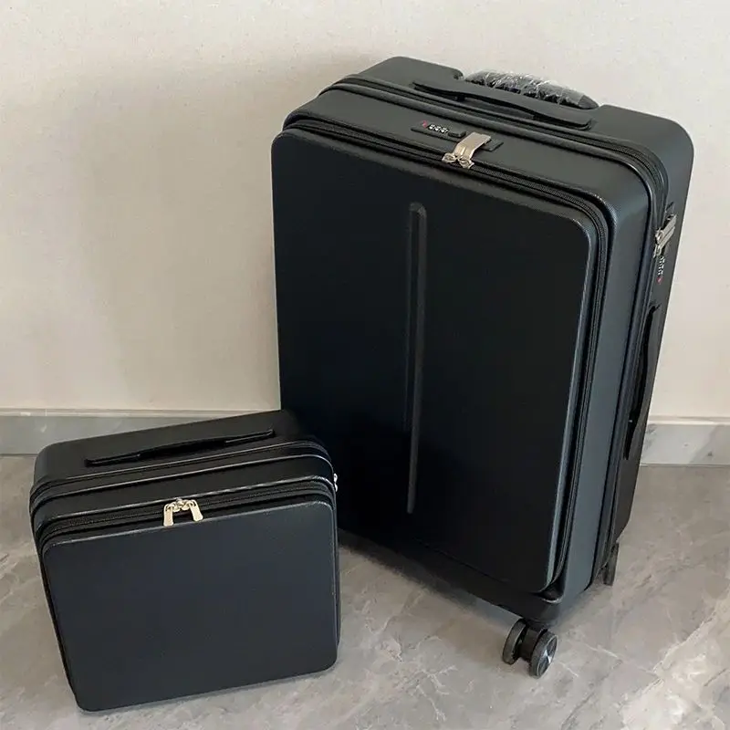 

20/24 inch portable suitcase carry on cabin zipper style business travel trolley rotating wheel front opening computer luggage