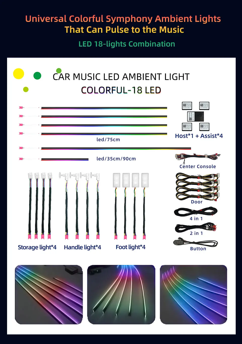 30-in-1 Symphony Auto-Ambientelicht RGB 128 Farben Universeller Auto-Innenraum-LED-Streifen Acryl-Hintergrundbeleuchtung Symphony Atmosphärenlampe – Detail 4