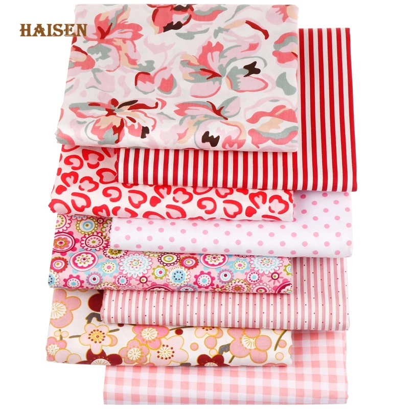 Printed Twill Cotton Fabric,Patchwork Cloth,DIY Sewing Quilting Material Calico For Baby&Child,8pcs 40x50cm New Pink Pattern Set