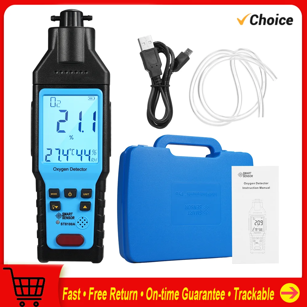 Oxygen Gas Detector Digital O₂ Gas Tester Rechargeable Precision Measurement Tester Device for Climbing Tunnel 0~100% VOL