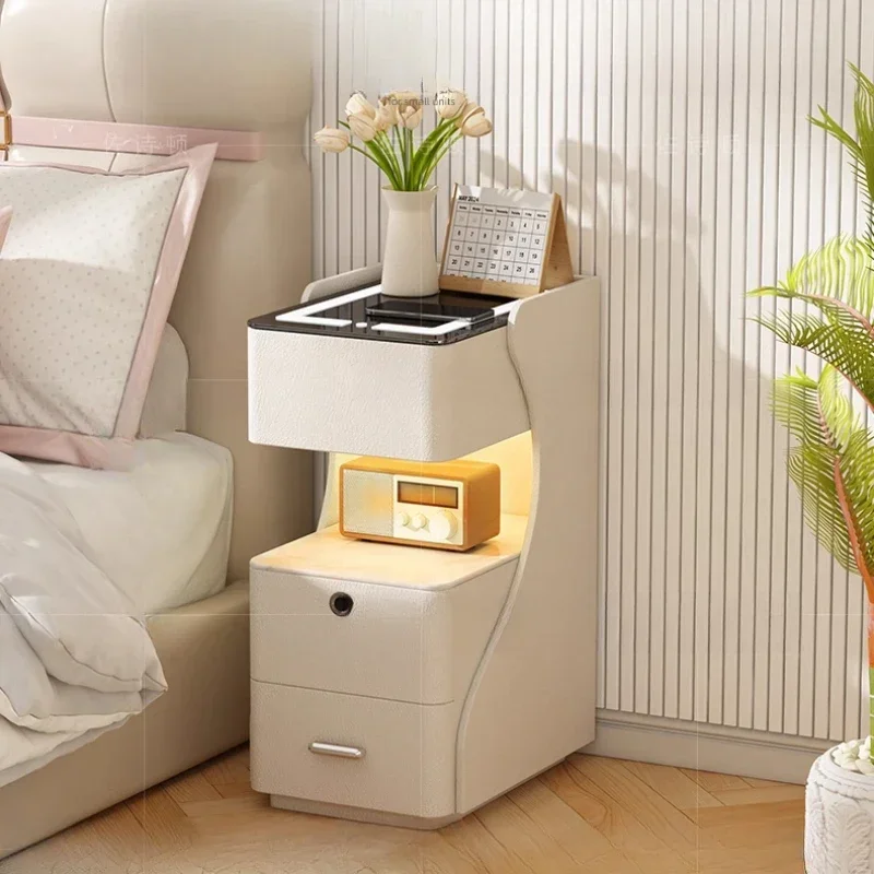 beige bedside table, small cabinet, smart with fingerprint lock, mini new designer small cabinet.