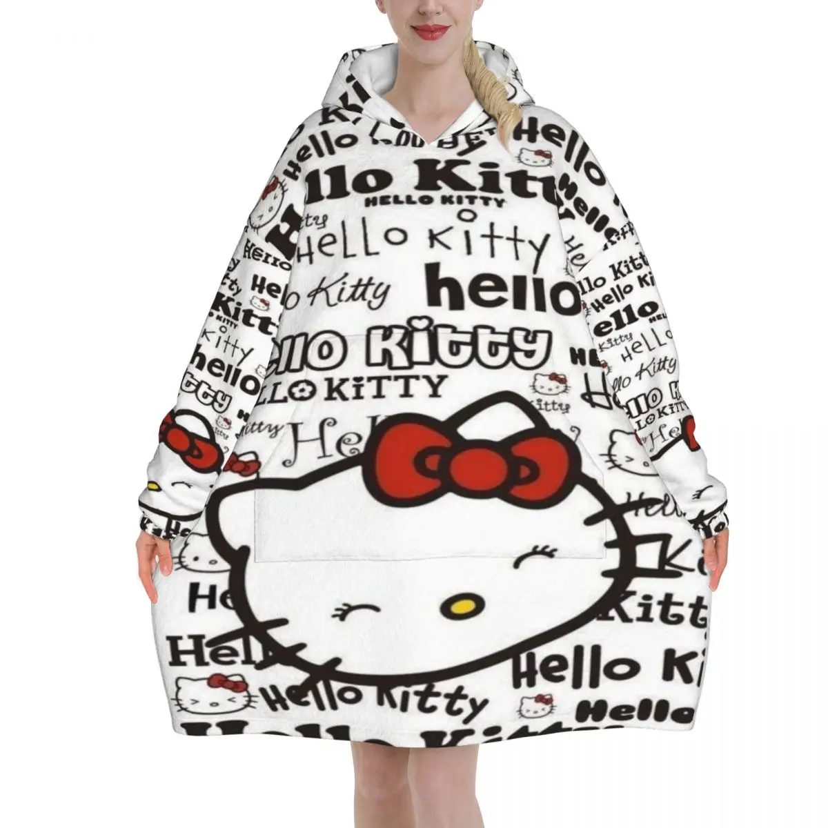 

Hellos Kittys Рождественское зимнее одеяло со снегом и Санта-Клаусом, толстовка большого размера, носимое одеяло, теплые подарки для женщин