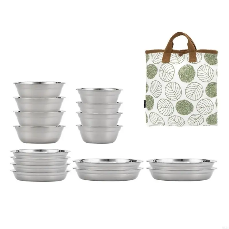 

16pcs Stainless Steel Outdoor Tableware Set Rustproof Basin For BBQ And Picnics M68E