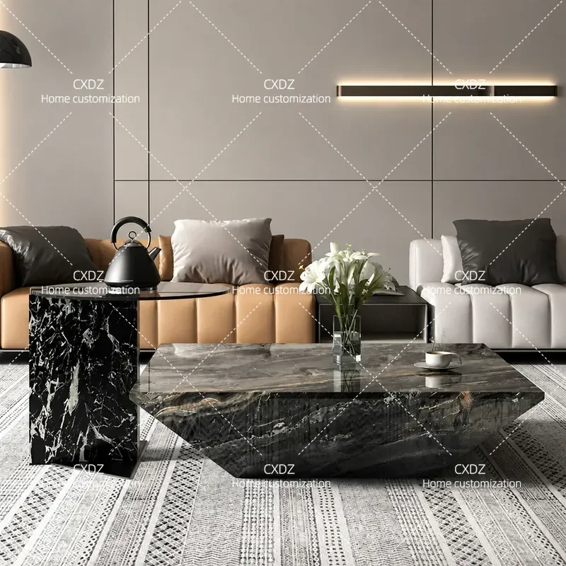 Italian Style Brown Marble Coffee Table High End Living Room Furniture Natural Stone Suspended Design Modern Household Center
