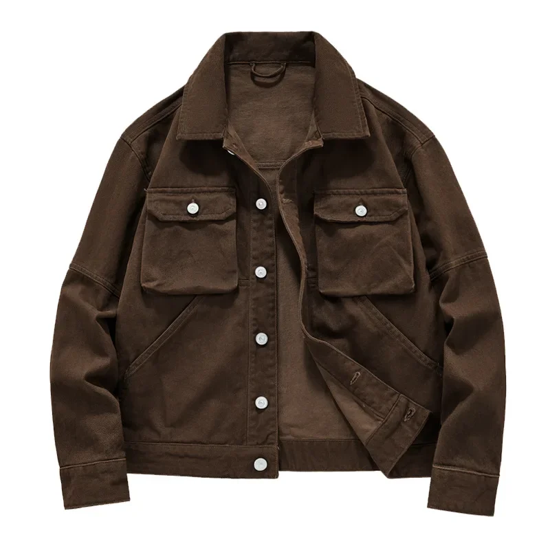 

Качественные мужские ретро джинсовые куртки-карго с несколькими карманами, новые модные свободные повседневные джинсовые пальто, мужские хлопковые джинсовые пальто, куртки для инструментов