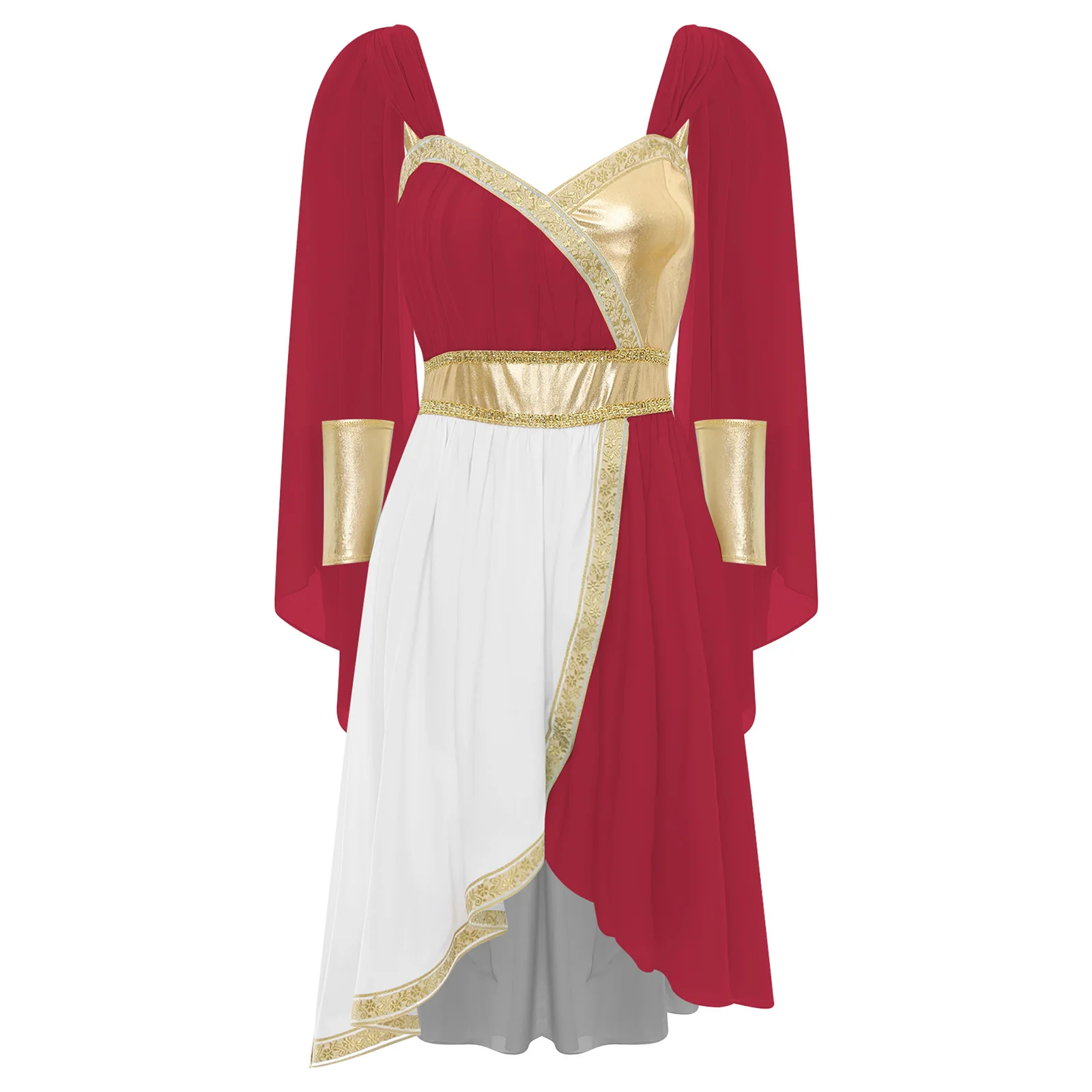 Womens Liturgical Praise Dance Dress with Hidden Zipper And Cuffs Sleeveless Ancient Greek Deity Queen Halloween Cosplay Costume