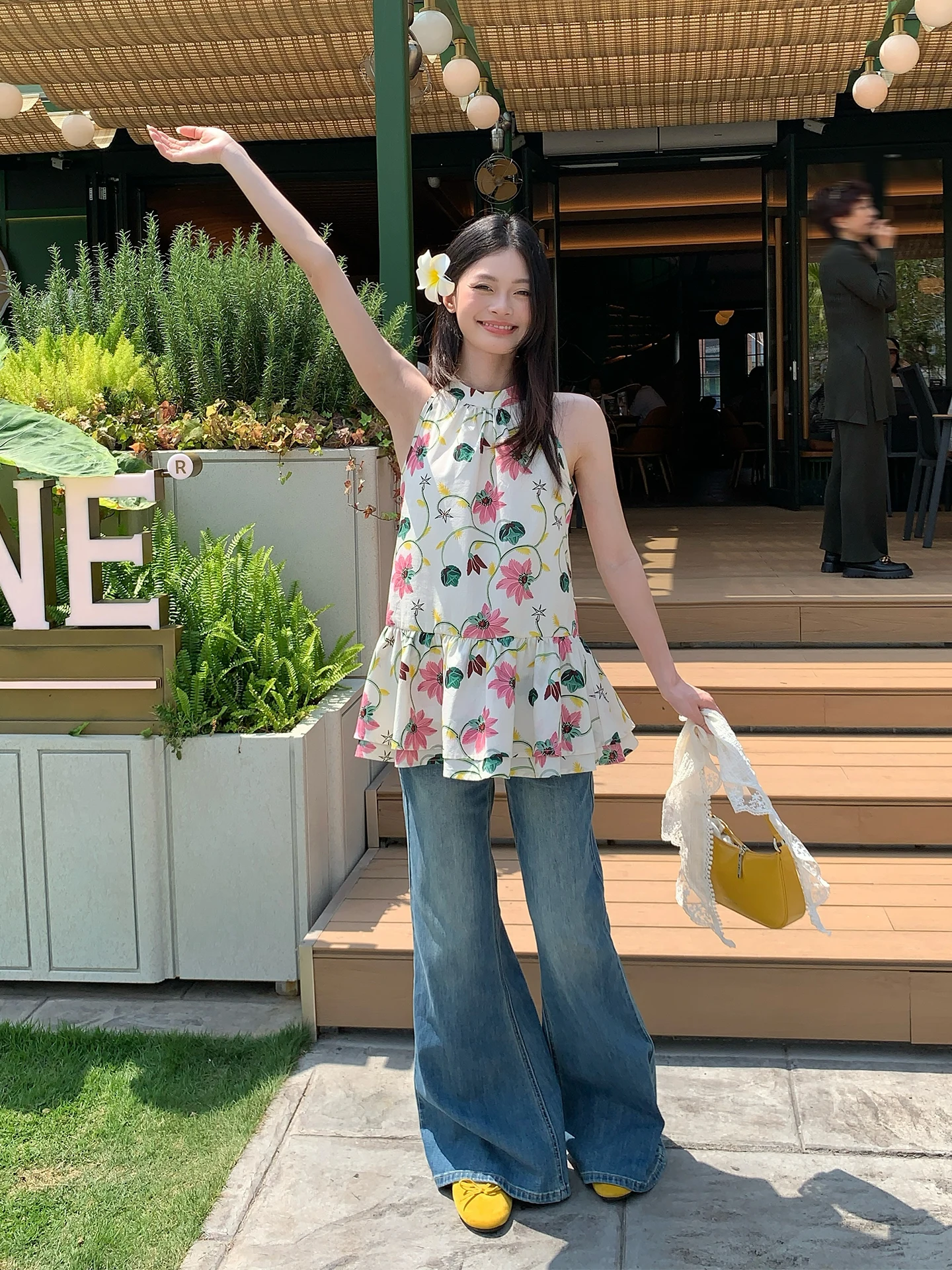 

Синие джинсы с высокой талией и прямыми штанинами, женские летние свободные драпированные брюки в корейском стиле, широкие брюки в пол, визуально стройнящие фигуру