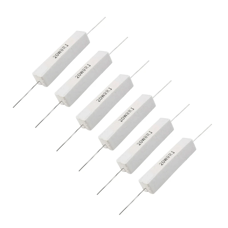 6 Pcs Wire Wound Ceramic Cement Resistor 8 Ohm 20W 5%