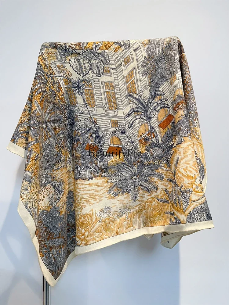 New double-sided heterochrome silk wool scarf women's summer versatile rainforest silk wool shawl