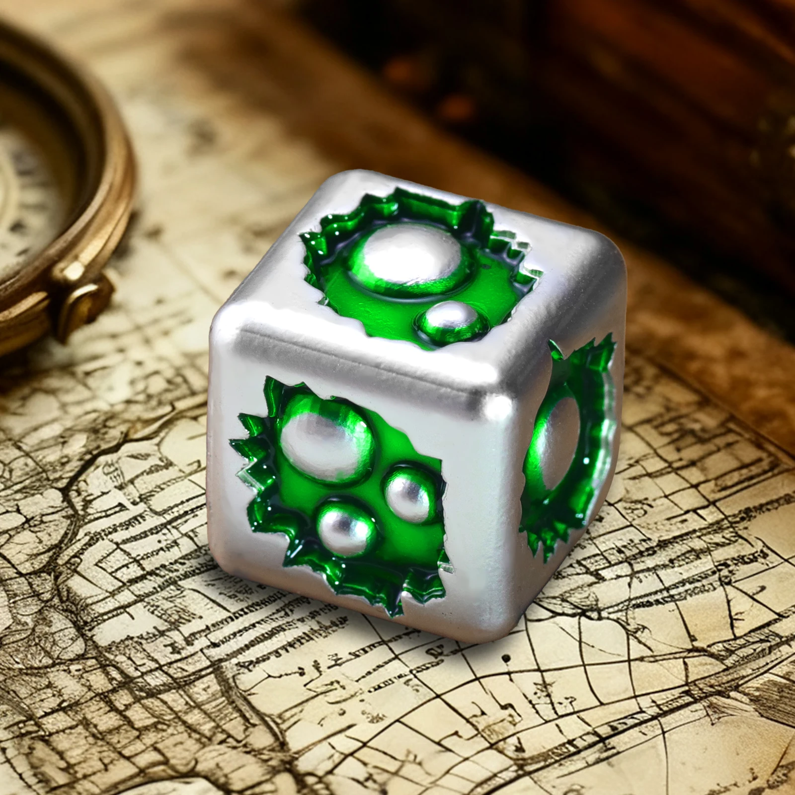 

D6 Metal Dice,Green 6PCS 6 Sided Dice Set With Box for DND RPG Dungeons and Dragons Gits