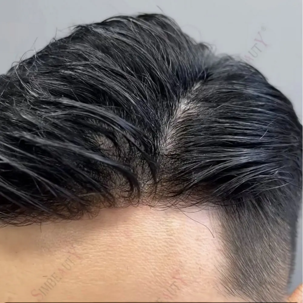 

0,06 мм Супер тонкая кожа PU Base Мужской парик Система замены человеческих волос для мужчин Серый блондин Protesis Capilar Hombre Pelo Humano