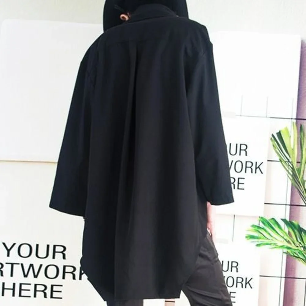 Shirt Asymmetric Mid-Length Casual Shirt Genderless Streetwear Ballroom Fashion Versatile Long-Sleeve Top Unisex 2025 New