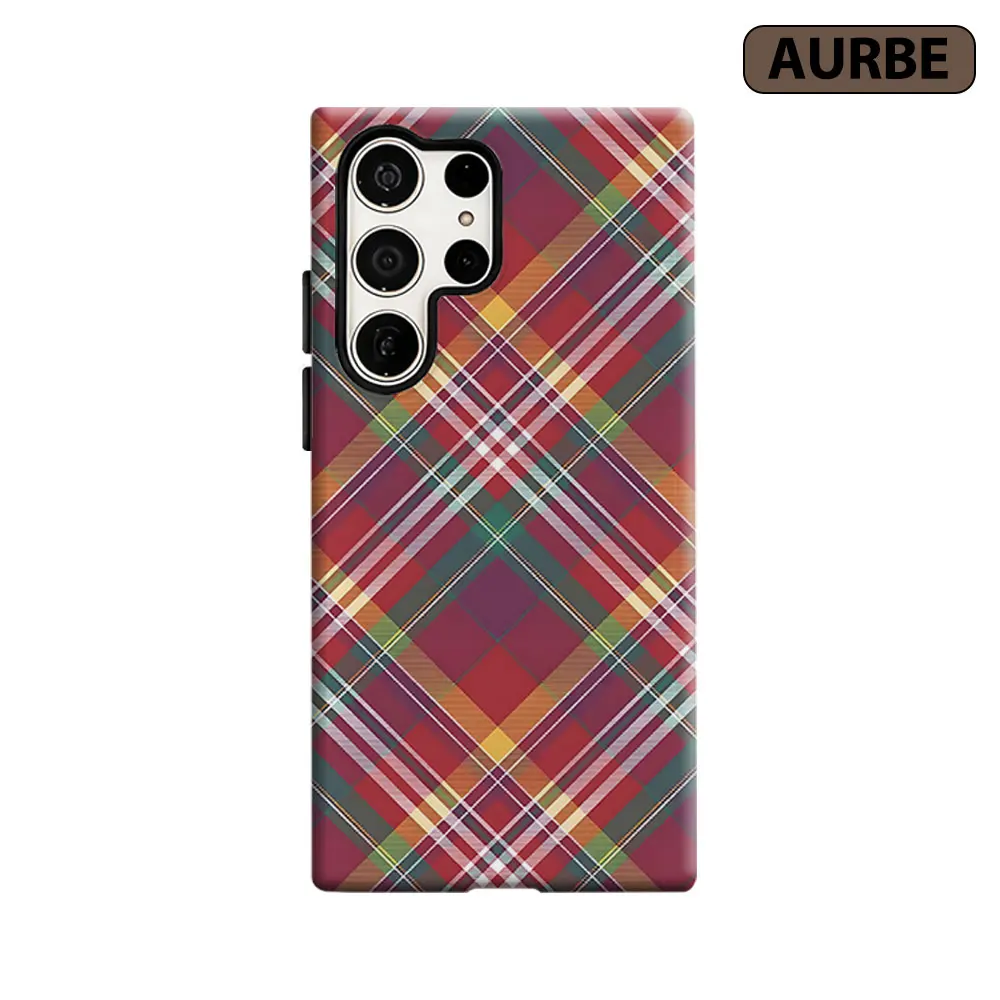Festive Tartan Plaid Phone Case For Samsung Galaxy S26 S25 S24 S23 Ultra Plus HD Hard Double Layer Film Cover
