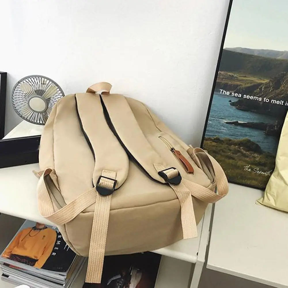 Fashion Canvas College Backpack Large Capacity Waterproof Travel Backpack Solid Color Computer Bag High School Students