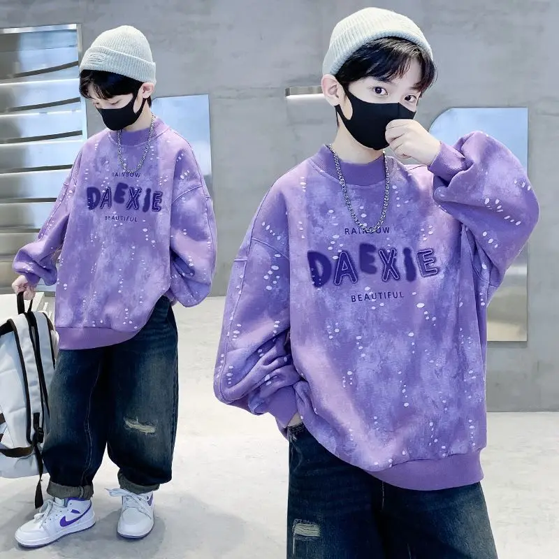 2026 New Boys Tie Dye Hoodie Kids Casual Sweatshirt Spring Autumn Fashion Top Korean Style Streetwear Children Clothing
