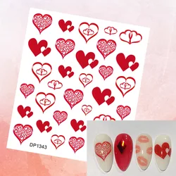 Sevgililer günü aşk serisi kırmızı kalp tırnak çıkartmaları çıkartmaları Nail Art çıkartmaları için romantik tarzı kalp şeklinde desenler