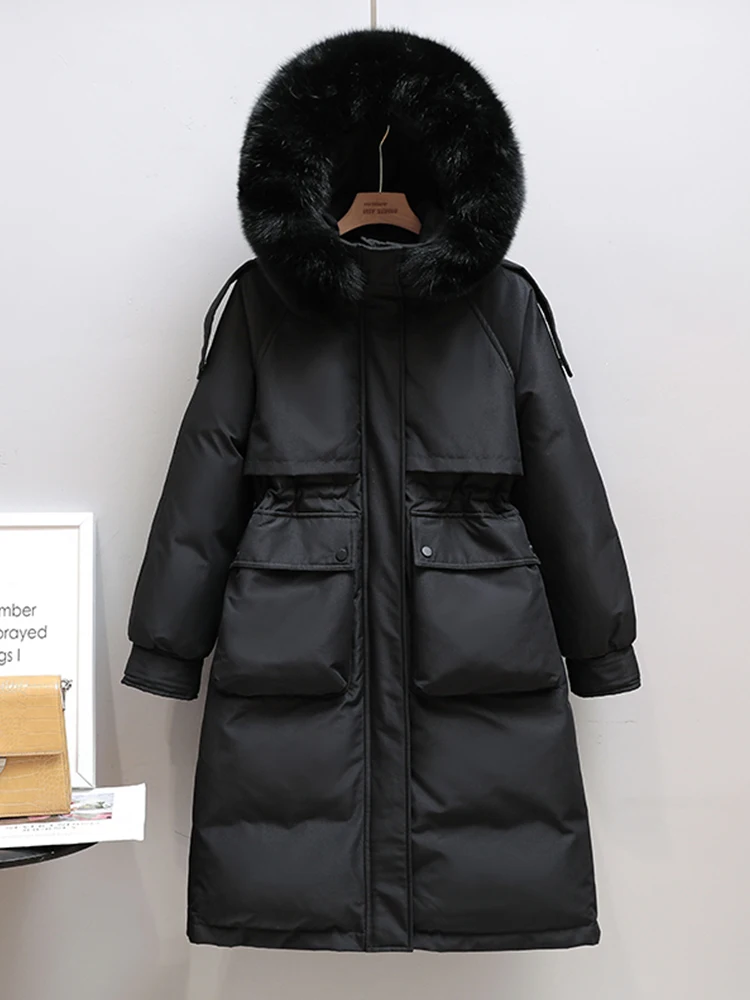 Imagem -03 - Fitaylor Inverno Mulheres Jaqueta Longa Grande Gola de Pele Natural com Capuz Parkas 90 Pato Branco para Baixo Cabolsa Espessura Neve Quente Outwear