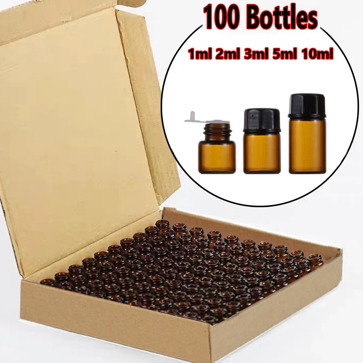 100X 1/2/3/5/10ML Mini bursztynowe puste szklane butelki z zakraplaczem Olejek eteryczny Zapach Aromaterapia Próbka Butelka testowa Reduktor otworu