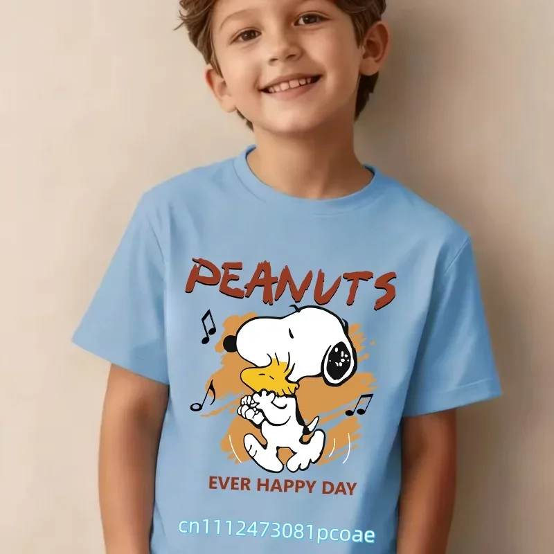Children Short Sleeve T Shirt Snoopys Anime Character Print Cotton Tees Boys Girls Summer Casual Tops Kawaii Kids Clothing Gifts
