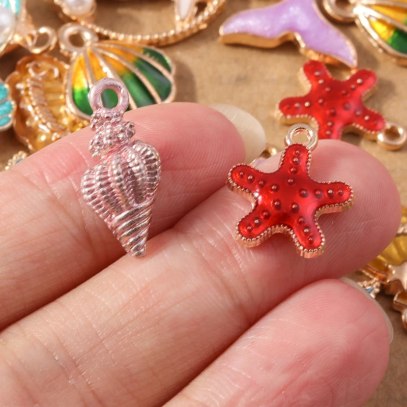 10 stücke Emaille Meeres lebewesen Charms Seestern Muschel Muschel Charm Anhänger DIY Halskette Ohrringe Schmuck Herstellung Lieferungen – Detail 3