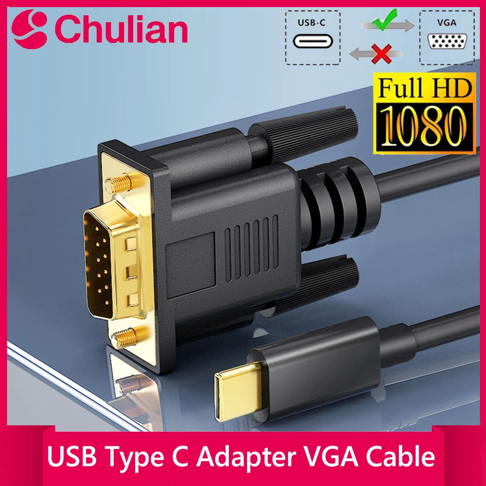 USB Type C 3.1 to VGA Adapter 1080P Video Converter Cable Male to DVI Male for HDTV Projector Laptop Monitor Type-C
