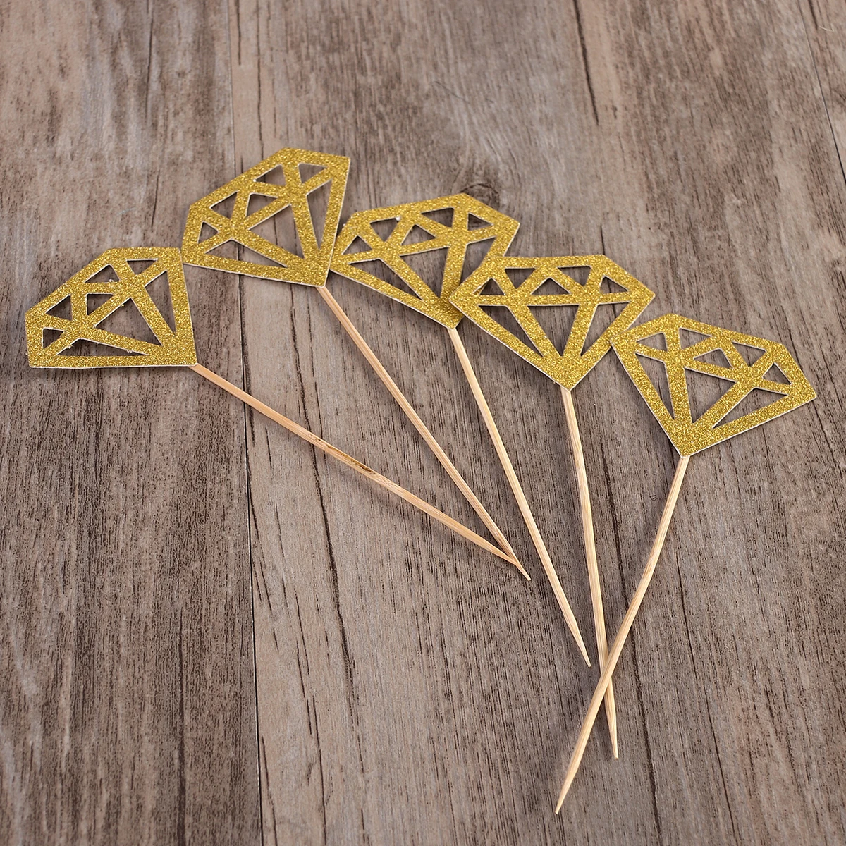 

50pcs Diamond Toppers Glitter Gold Diamond Cake Topper Wedding Cupcake Picks Dessert Accessories Safe Bamboo
