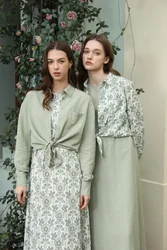 AS 2025, lente zomer linnen overhemd + jurkcollectie, hoogwaardig linnen en gebreid vest damesoutfit met print