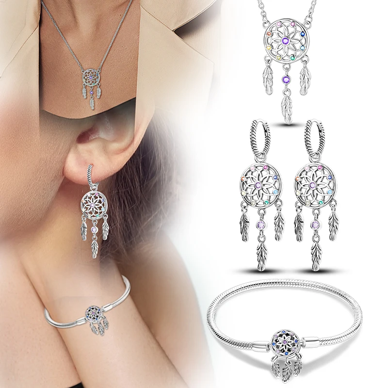 

925 Sterling Silver Women Bracelet Earring Necklace Ring Jewelry Set Dreamcatcher Series for Lady Girl Fine Fashion Jewelry Gift