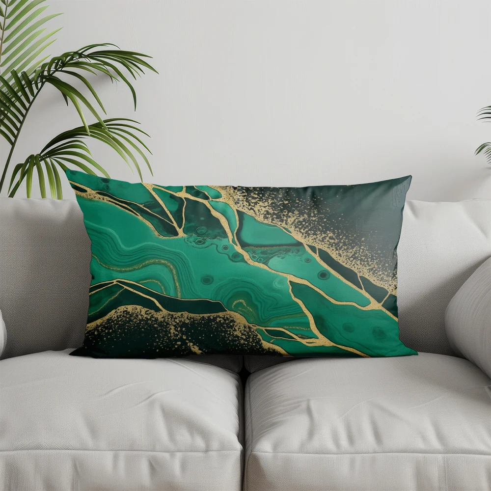 Home Decor Green & Gold Geometric Pillowcase Suitable For Sofa Bedroom Car Pillow Cover Cushion Rectangular Back Cushion view 4