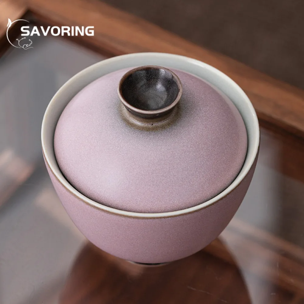 110ml Kiln Change Powder Hand Grab Gaiwan Vintage Tea Lid Set Tea Tureen Household Tea Maker Cover Bowl Tea Items Accessories