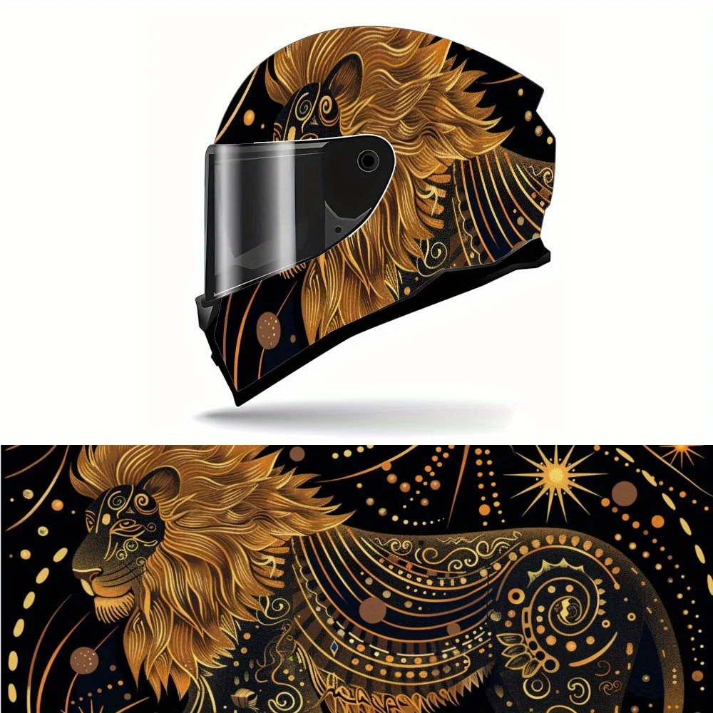 

Golden Celestial Lion Art Print Full Helmet Wrap Sticker Motorcycle Helmet Racing Graphic Decal Vinyl Wrap Helmet Decorative Sti