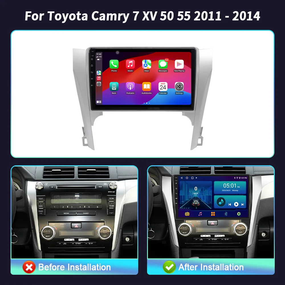 Android 14 Car Radio Multimedia Navigation 2DIN Wireless Carplay Stereo For Toyota Camry 7 XV 50 55 2011 - 2014 Screen WIFI