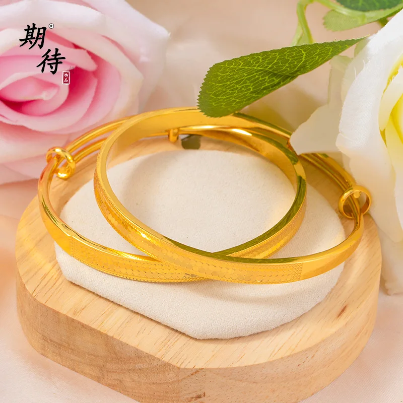 Luxury 24K 9999 Pure Gold real gold women's Distinctive Dragon Scale Bracelet Fish Scale Push-Pull Adjustable Bracelet
