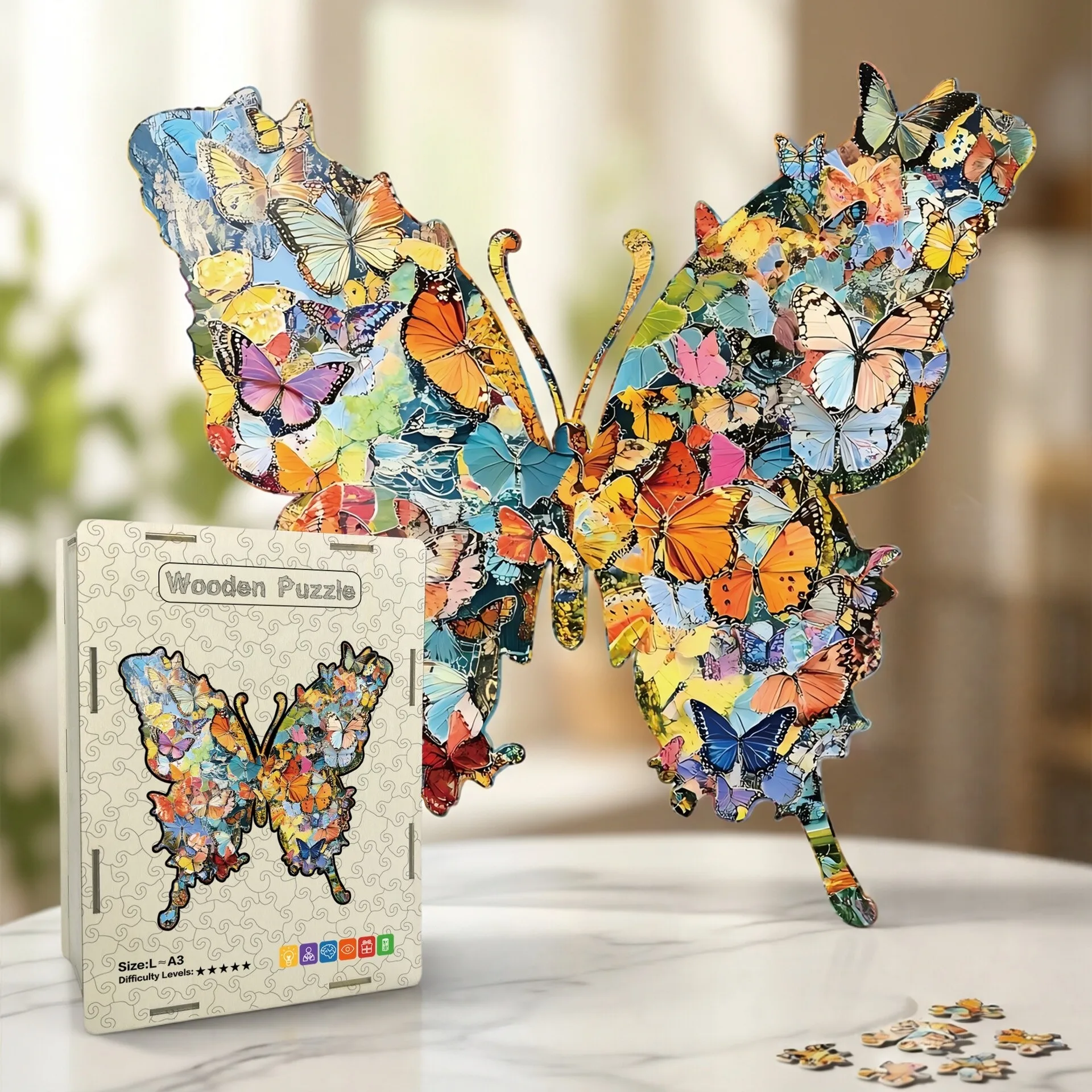 Rompecabezas de Madera con Forma de Mariposa Irregular, Juego de Ingenio, Decoración Artística y Regalo Antiestrés para Amantes de los Rompecabezas