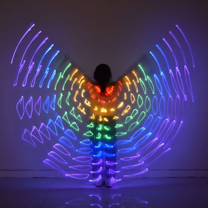 

Customized Kid Belly Dance Colorful Luminous Strip Sparkling Performance Butterfly Wings with Lamp Prop Cloak LED Light