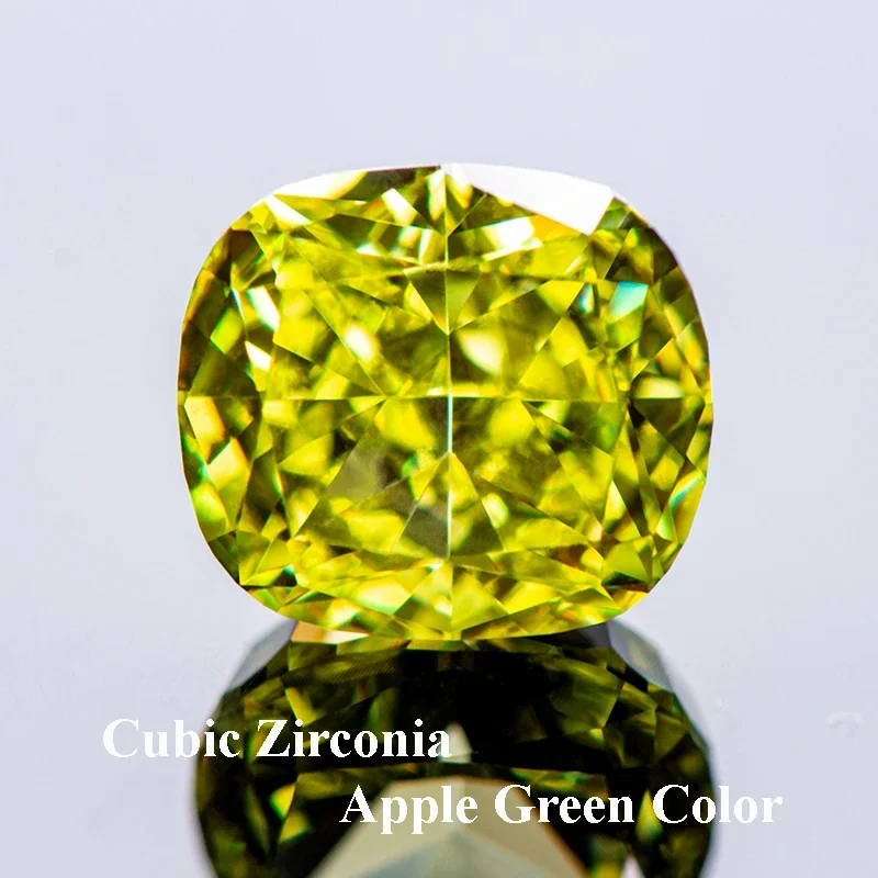 

Cubic Zirconia Crushed Ice Cut Cushion Shape Apple Green Color Charms Beads for Diy Jewelry Making Ring Materials No Certificate