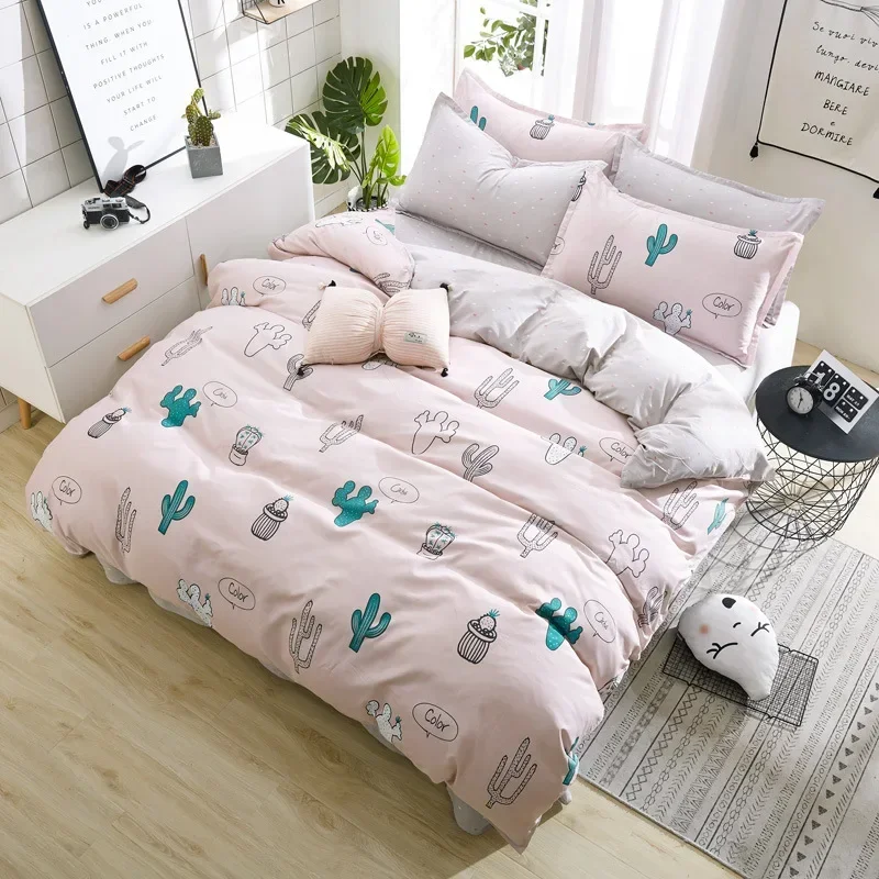 Flower Comforter Bedding Set Simple Pink Bed Linens Bed Linings Queen Duvet Cover Bed Sheet And Pillowcase King Size For Girls