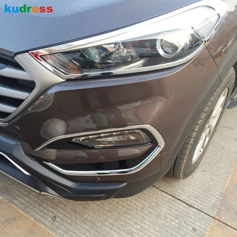 Car Front Fog Light Lamp Cover Trim For Hyundai Tucson 2015 2016 2017 2018 Chrome Head Foglight Covers Exterior Accessories 2pcs